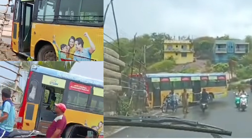 Bus Crashes Into Wall at Uttan Chowka After Brake Failure